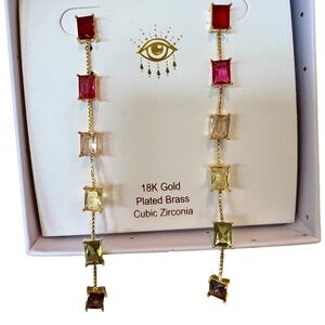 Lina Goldtone & Rainbow Cubic Zirconia Drop Earrings - NWT